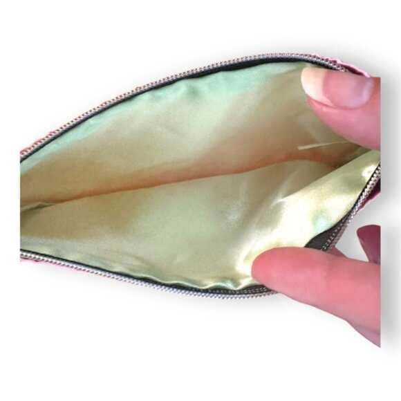 Pink Satin Textured Mini Zip Up Cosmetic Bag - Picture 4 of 4